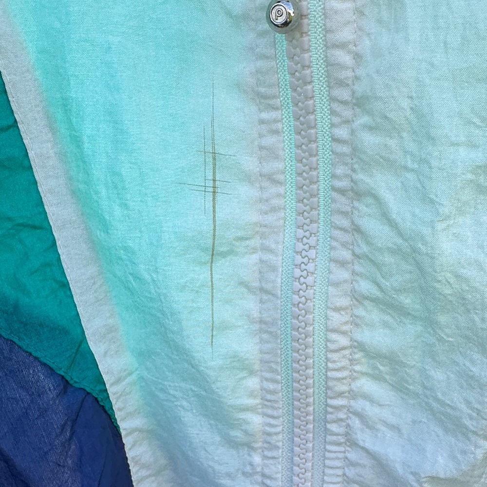 Vintage Aqua and Teal Colorblock Windbreaker Jacket Mobwife Carmela Adriana - Picture 2 of 4